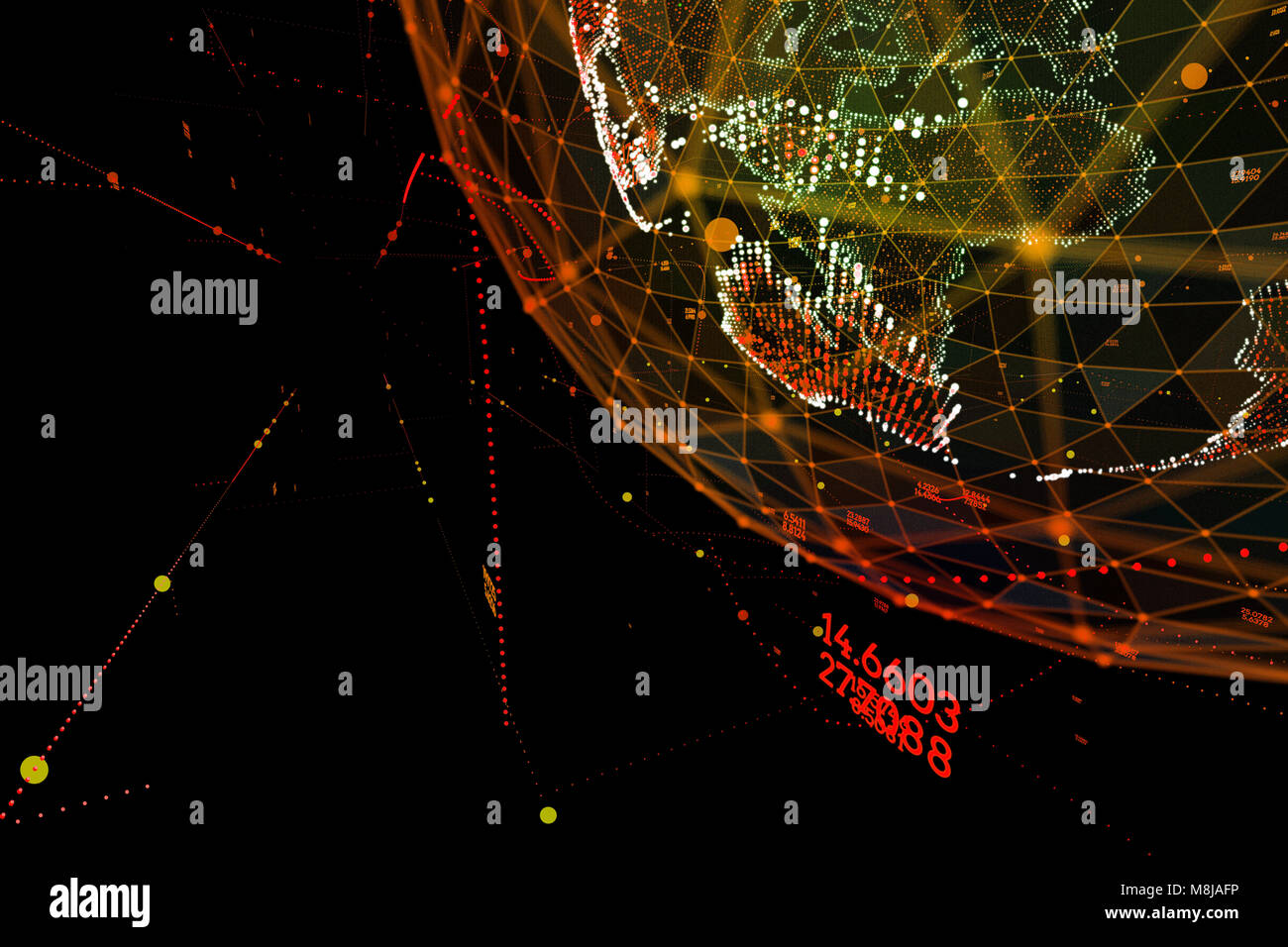 Kommunikation im digitalen Netz. Earth Globus. 3D-Darstellung. Stockfoto