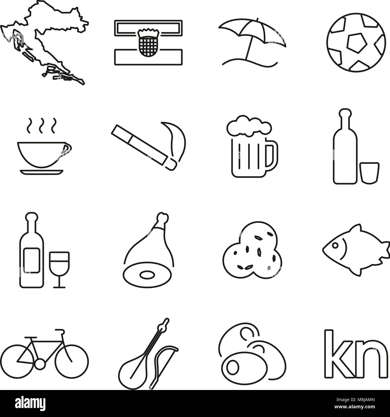 Kroatien Land & Kultur Symbole dünne Linie Vektor Abbildung Stock Vektor