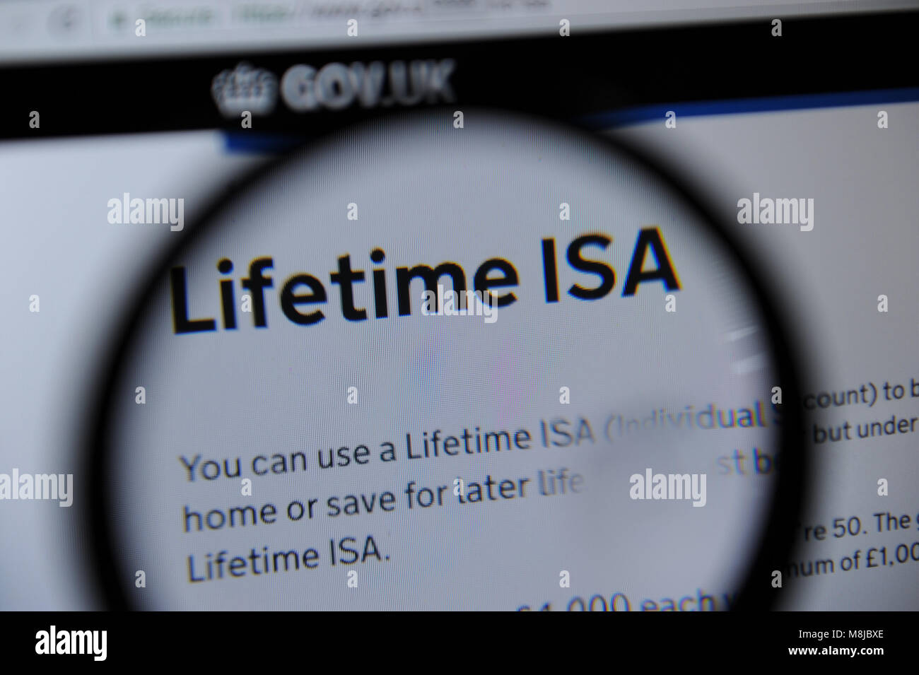 Lebensdauer ISA Details auf der Website der britischen Regierung Stockfoto
