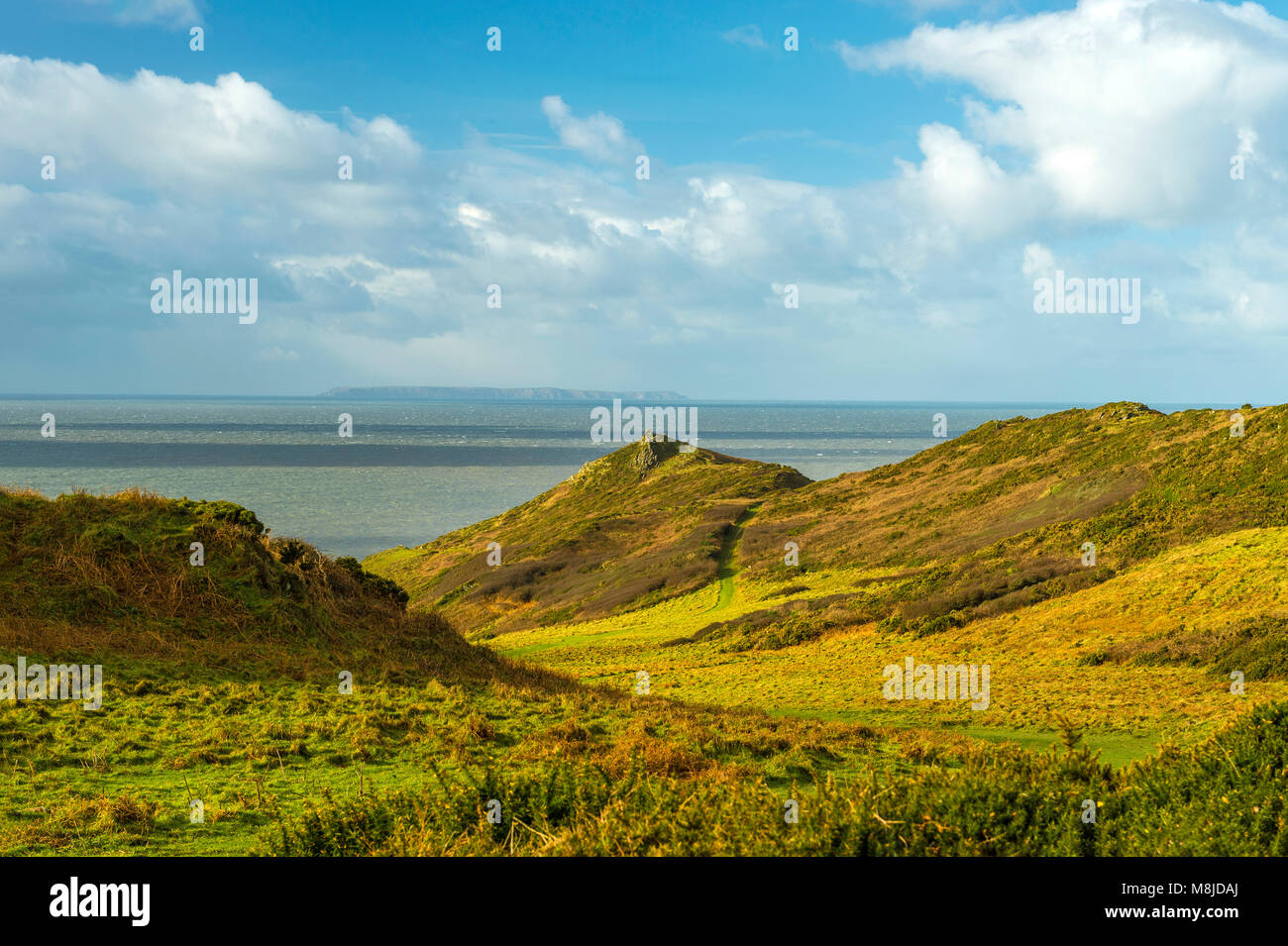 Große britische Landschaften - North Devon Küste (Morte Point und Insel Lundy) Stockfoto