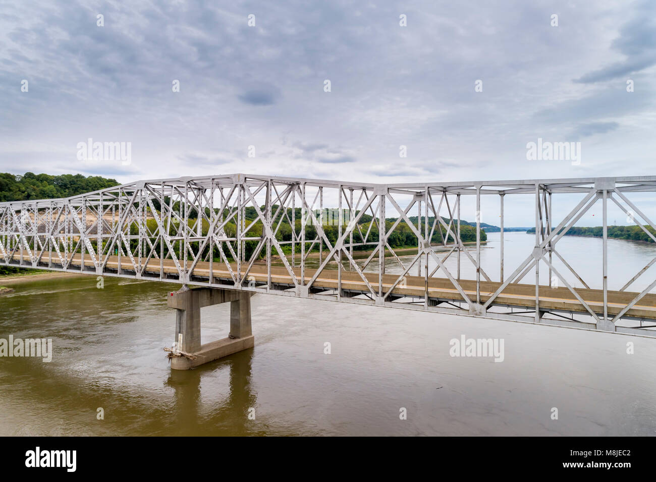 Missouri River Bridge und I-70 Highway in der Nähe von Rocheport, MO (Taylor's Landing) - luftaufnahme Stockfoto
