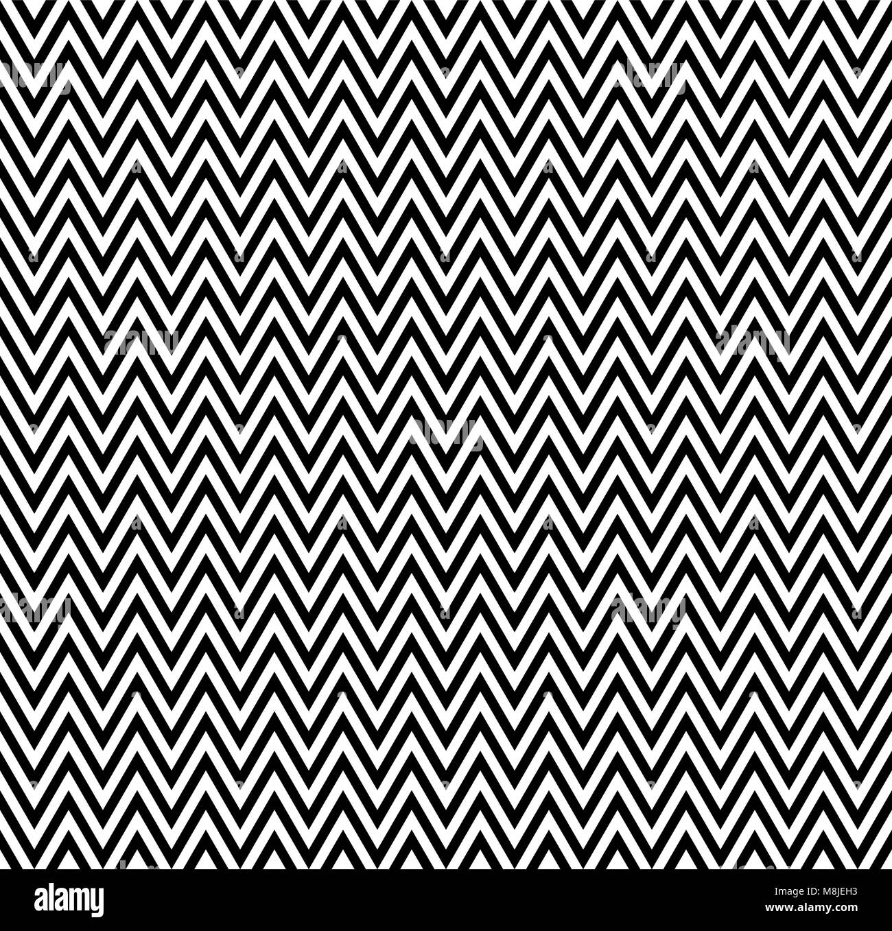 Horizontale schwarze und weiße Streifen Zick-Zack-Muster. Geometrische wiederholendes Muster von Zickzack. Vektor Design Stock Vektor
