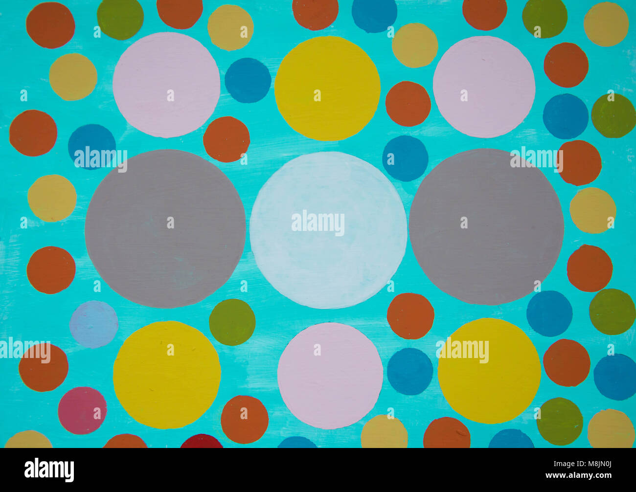 Von Hand bemalt Blau, Gelb, Grün und Rot auf weißem Hintergrund bublles Stockfoto