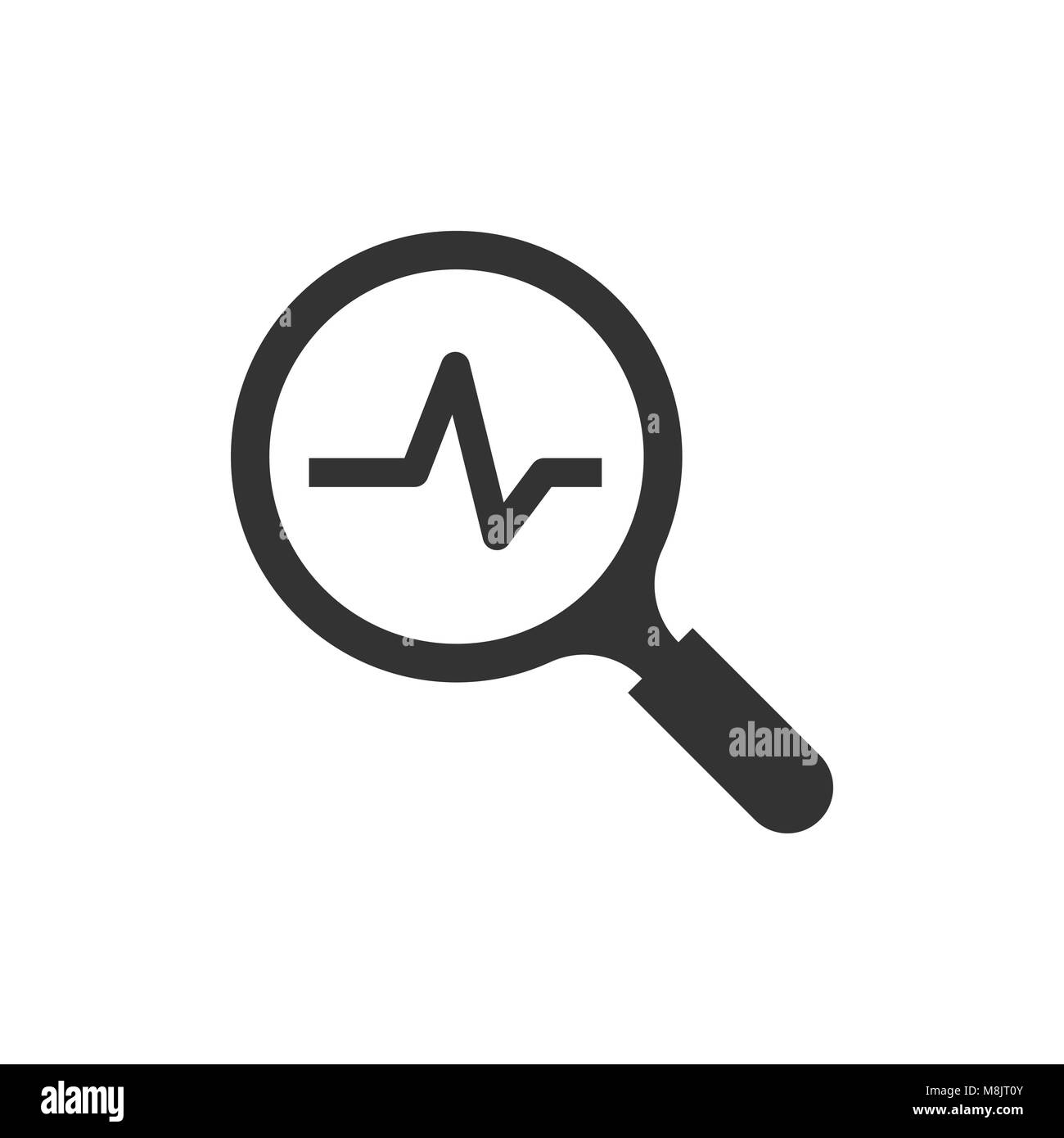 Symbol Vergrößerungsglas mit Impuls. Vector Illustration. Geschäftskonzept Lupe Analyse Piktogramm. Stock Vektor