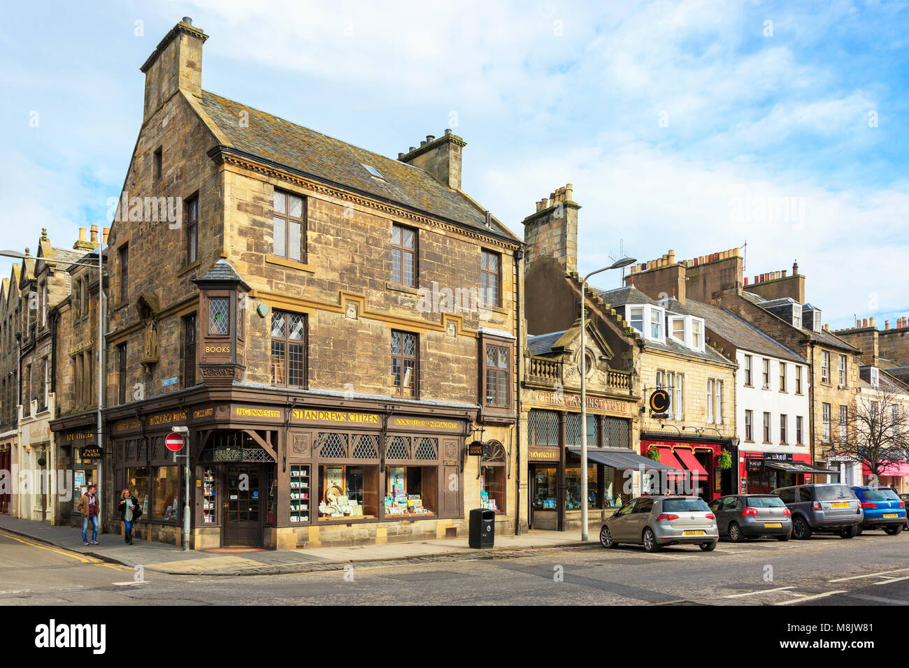 Gebäude aus dem 18. Jahrhundert von historischer Bedeutung an der Kreuzung der South Street und Church Street, St Andrews, Fife, Schottland Stockfoto