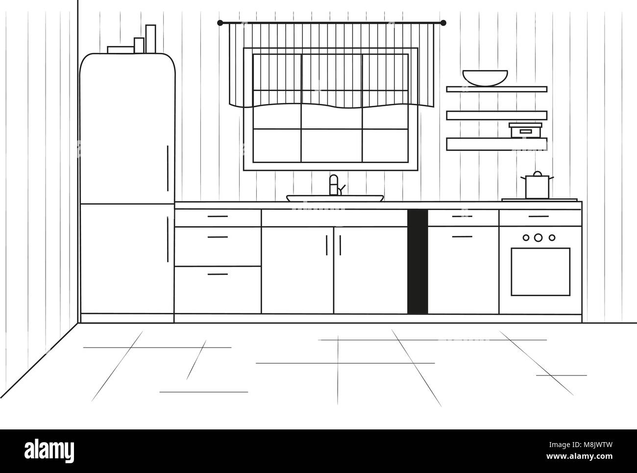 Skizze Linie Küche. Küche. Vector Illustration Stock Vektor