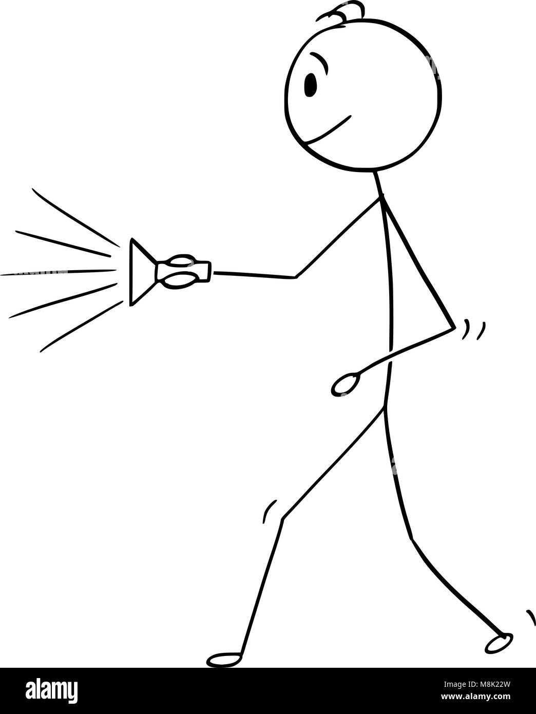 Cartoon von Mann oder Geschäftsmann Wandern mit Fackel oder Taschenlampe Stock Vektor