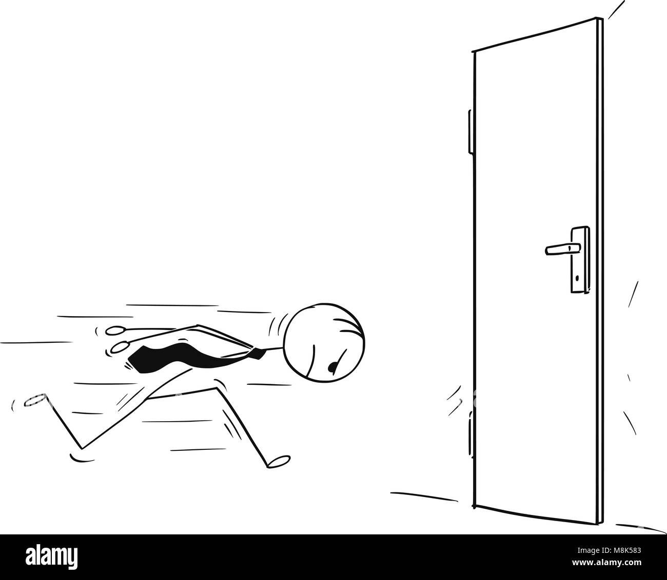 Cartoon des eigensinnigen Geschäftsmann mit dem Kopf gegen die Tür geschlossen Stock Vektor