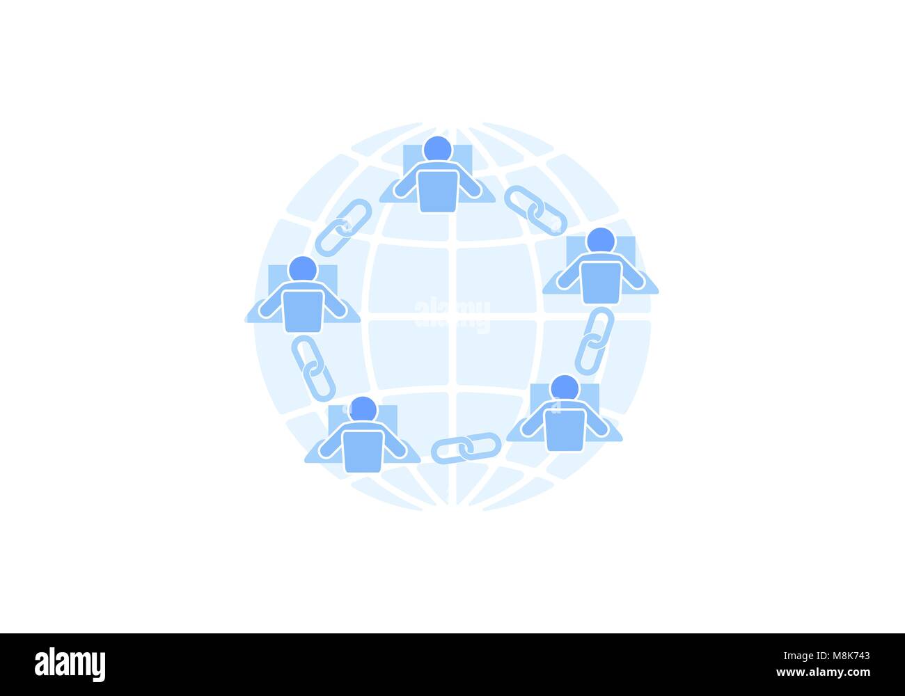 Blockchain Link melden Verbindung flache Bauform. Internet Technologie Kette Symbol Hyperlink Security Business Netzwerk Konzept. Blau futuristischen Stil Draht verbunden Punkt Vector Illustration Stock Vektor