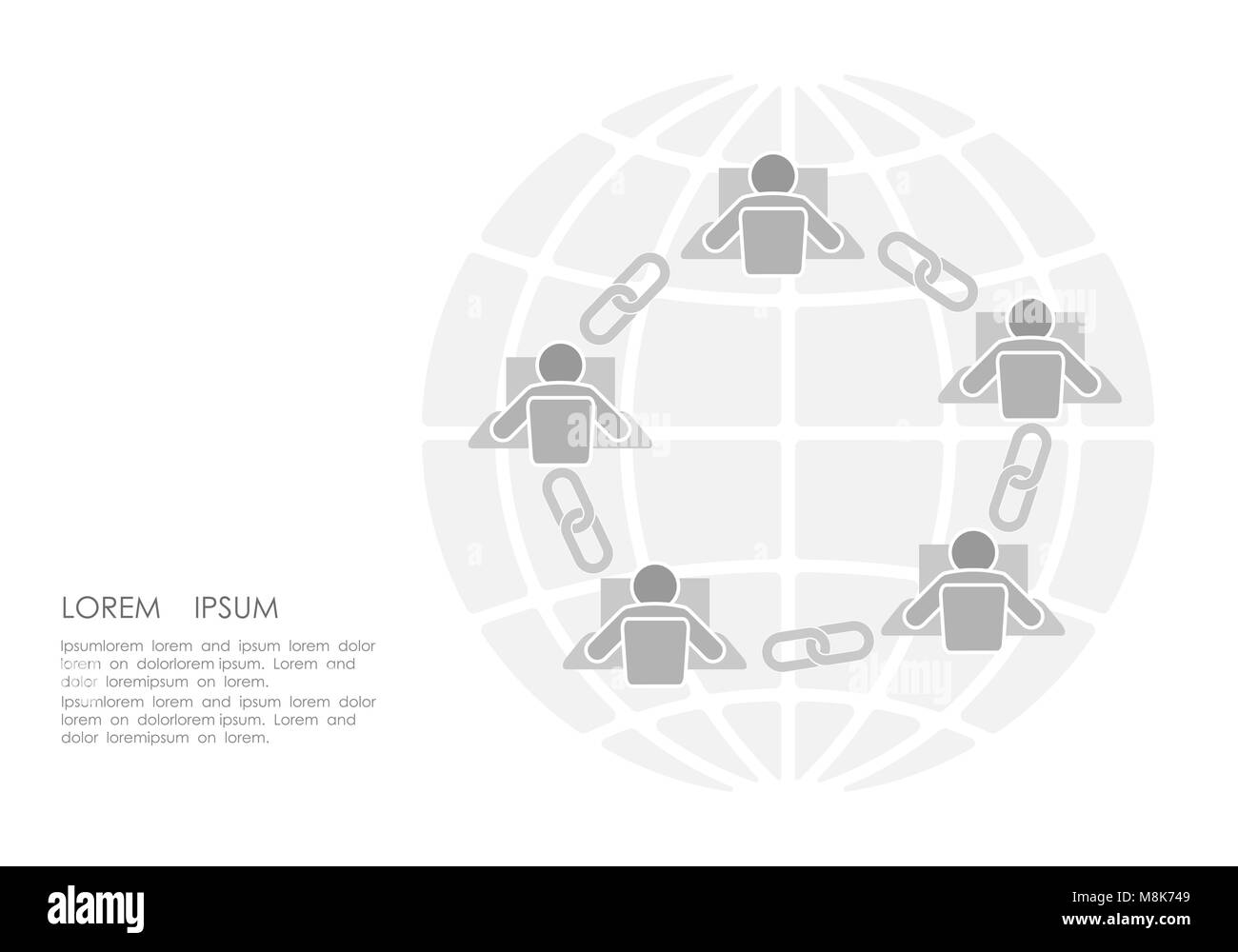 Blockchain Link melden Verbindung flache Bauform. Internet Technologie Kette Symbol Hyperlink Security Business Netzwerk Konzept. Grau Weiß futuristischen Stil Draht verbunden Punkt Vector Illustration Stock Vektor