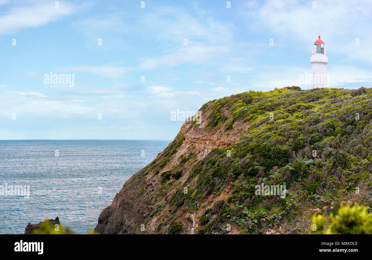 Ein Foto von Cape Schanck, historische, sondern arbeiten noch Leuchtturm in Mornington Peninsula, Victoria, Australien. Stockfoto