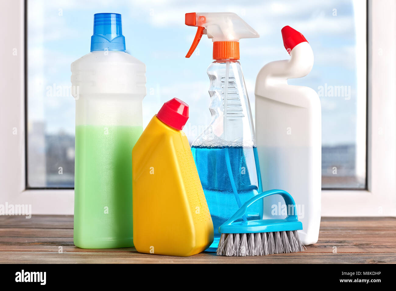 Set für die Reinigung und Hygiene Produkte. Stockfoto