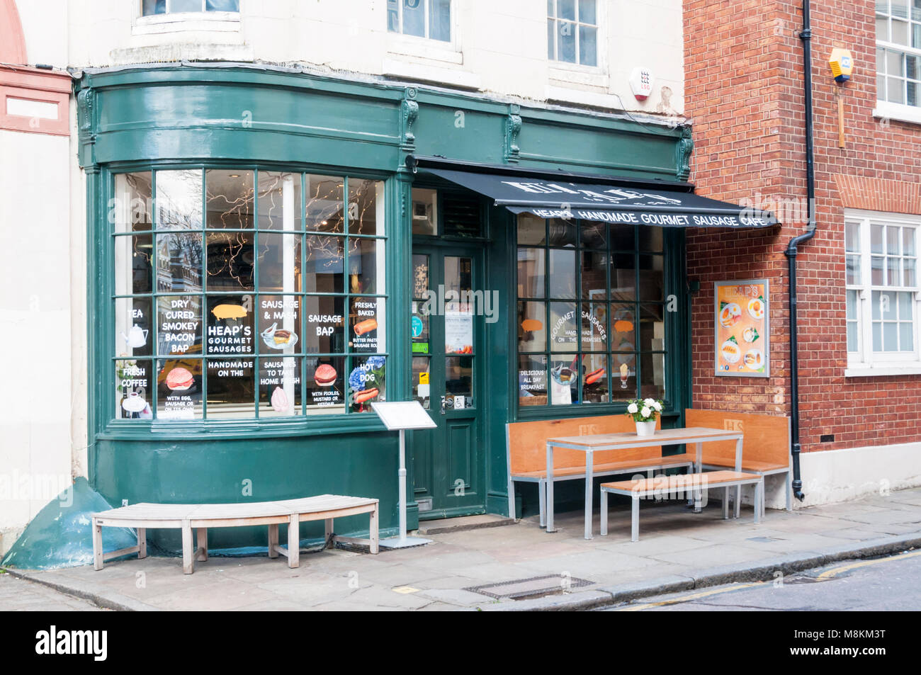 Haufen handgemachte Gourmet Wurst cafe in Greenwich Stockfoto