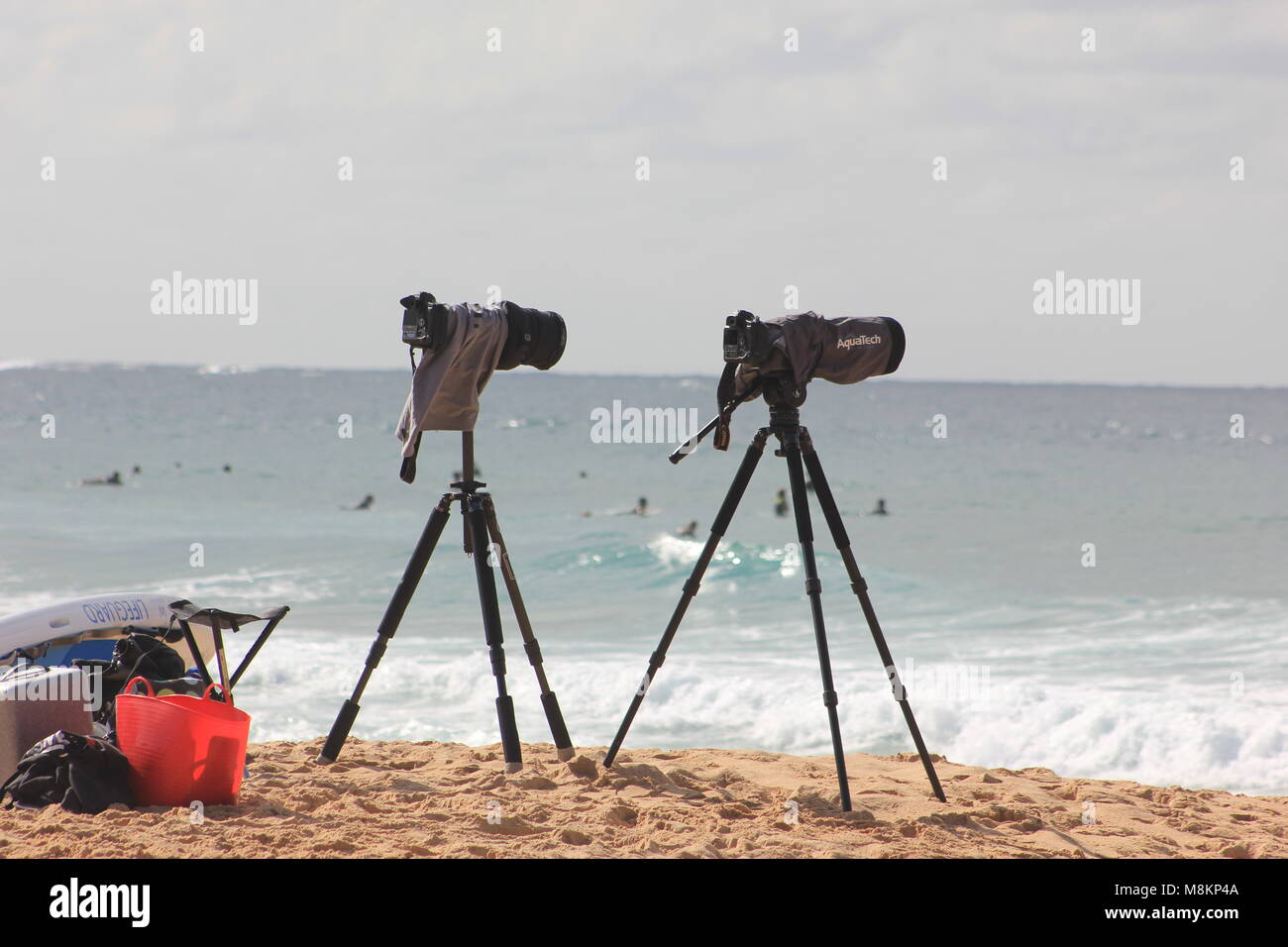 Surf Fotograf am Strand Stockfoto