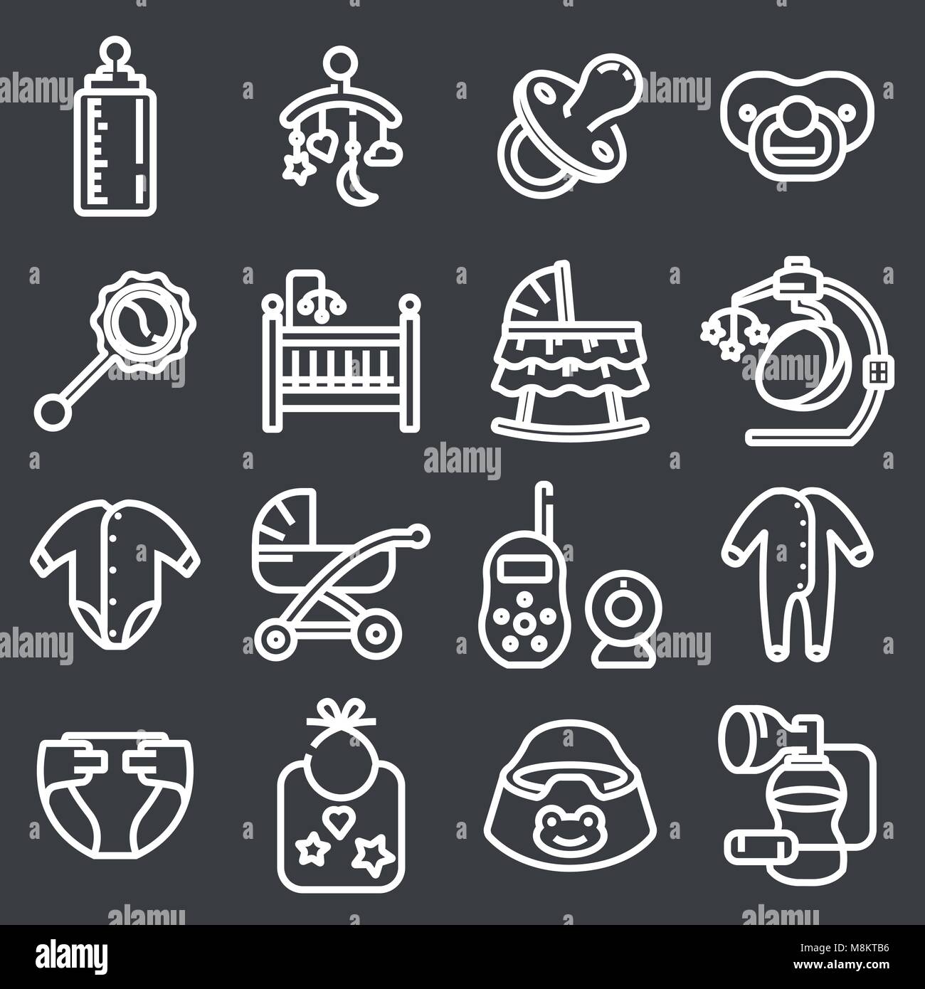 Baby Symbol in dünne Linie Stil auf grauem Hintergrund Stock Vektor
