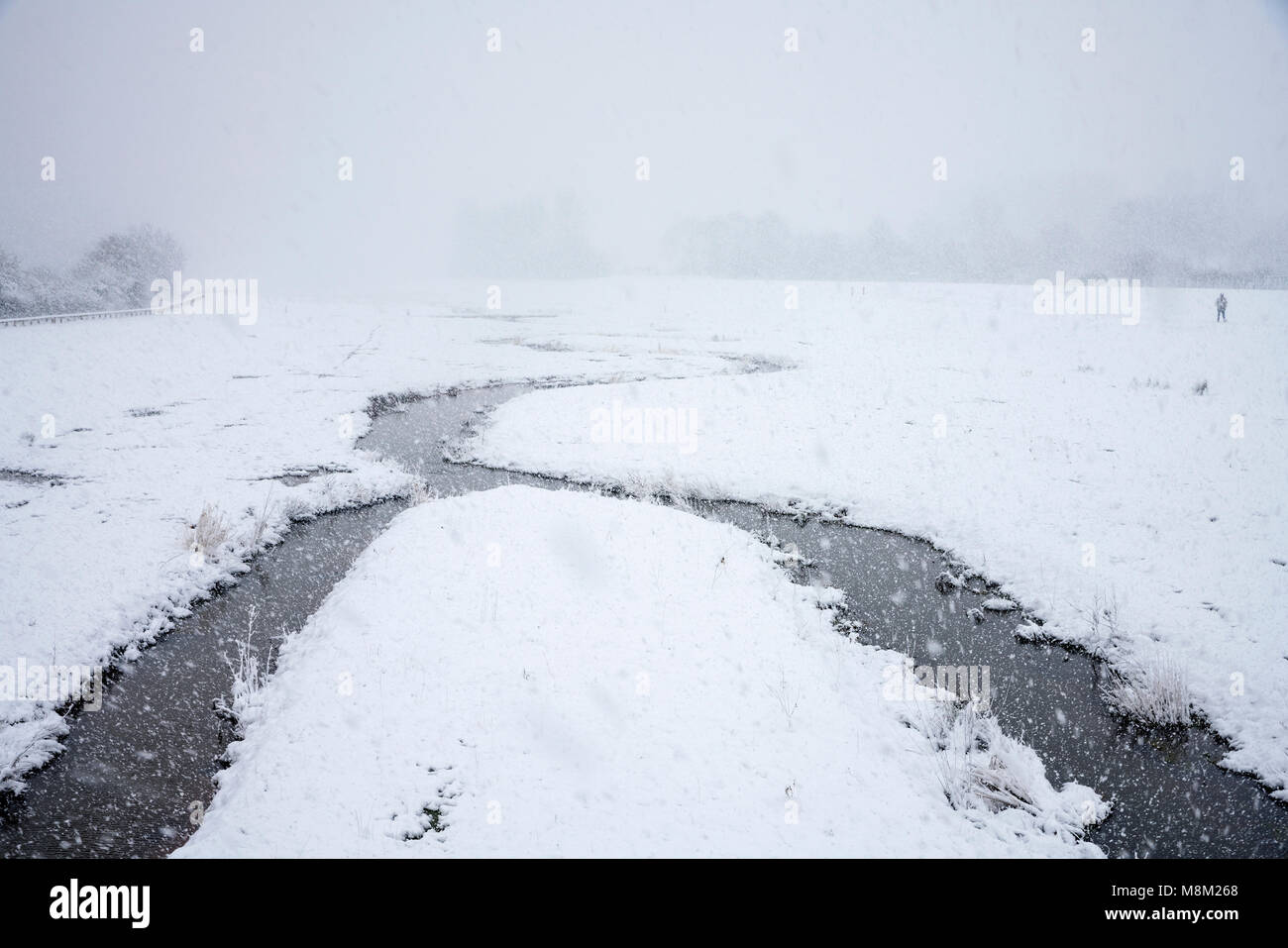 Exeter, Devon, Großbritannien. 18. März 2018. UK Wetter. Riverside Valley Park im Schnee. Credit: Sebastian Wasek/Alamy leben Nachrichten Stockfoto