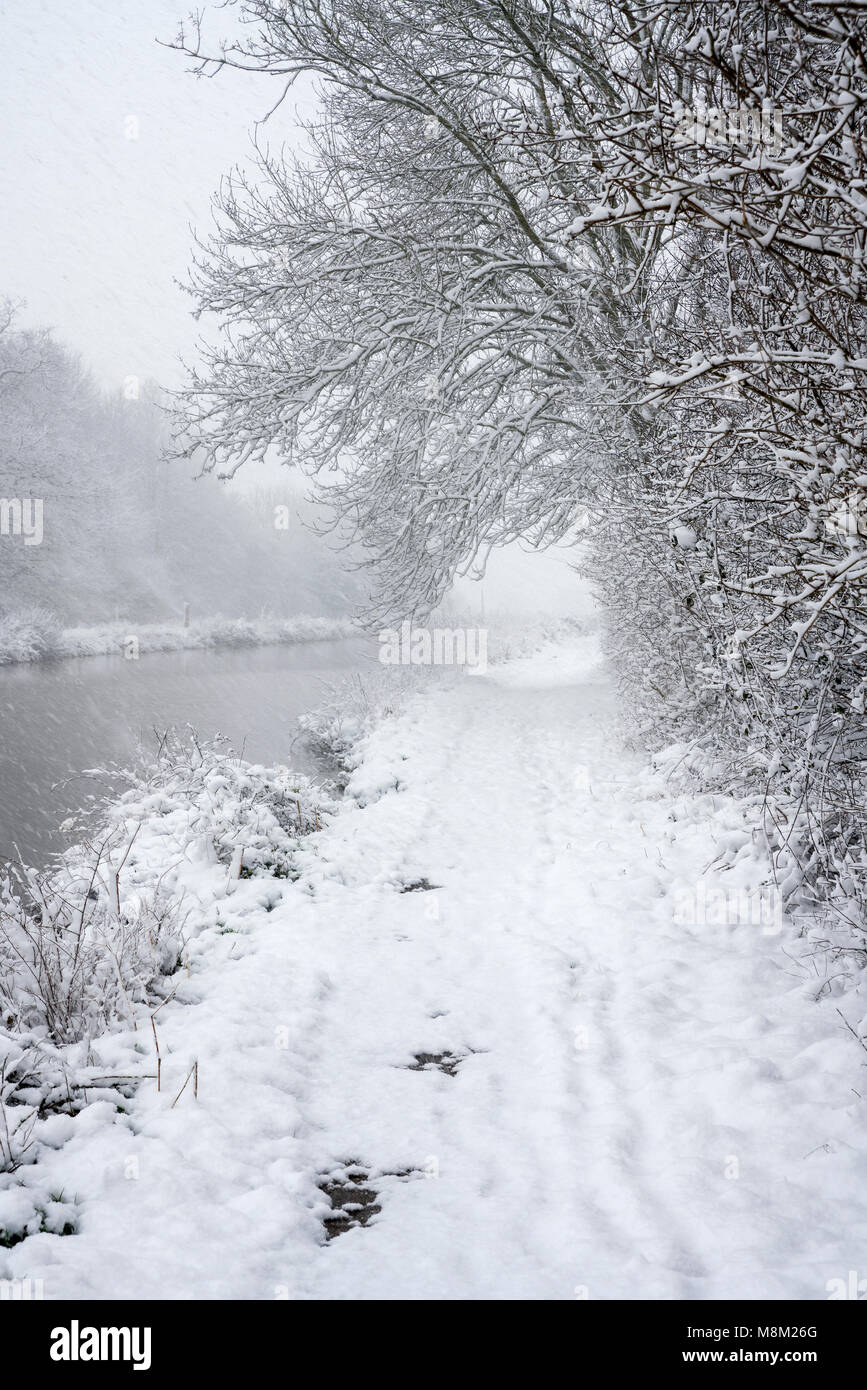 Exeter, Devon, Großbritannien. 18. März 2018. UK Wetter. Riverside Valley Park im Schnee. Credit: Sebastian Wasek/Alamy leben Nachrichten Stockfoto