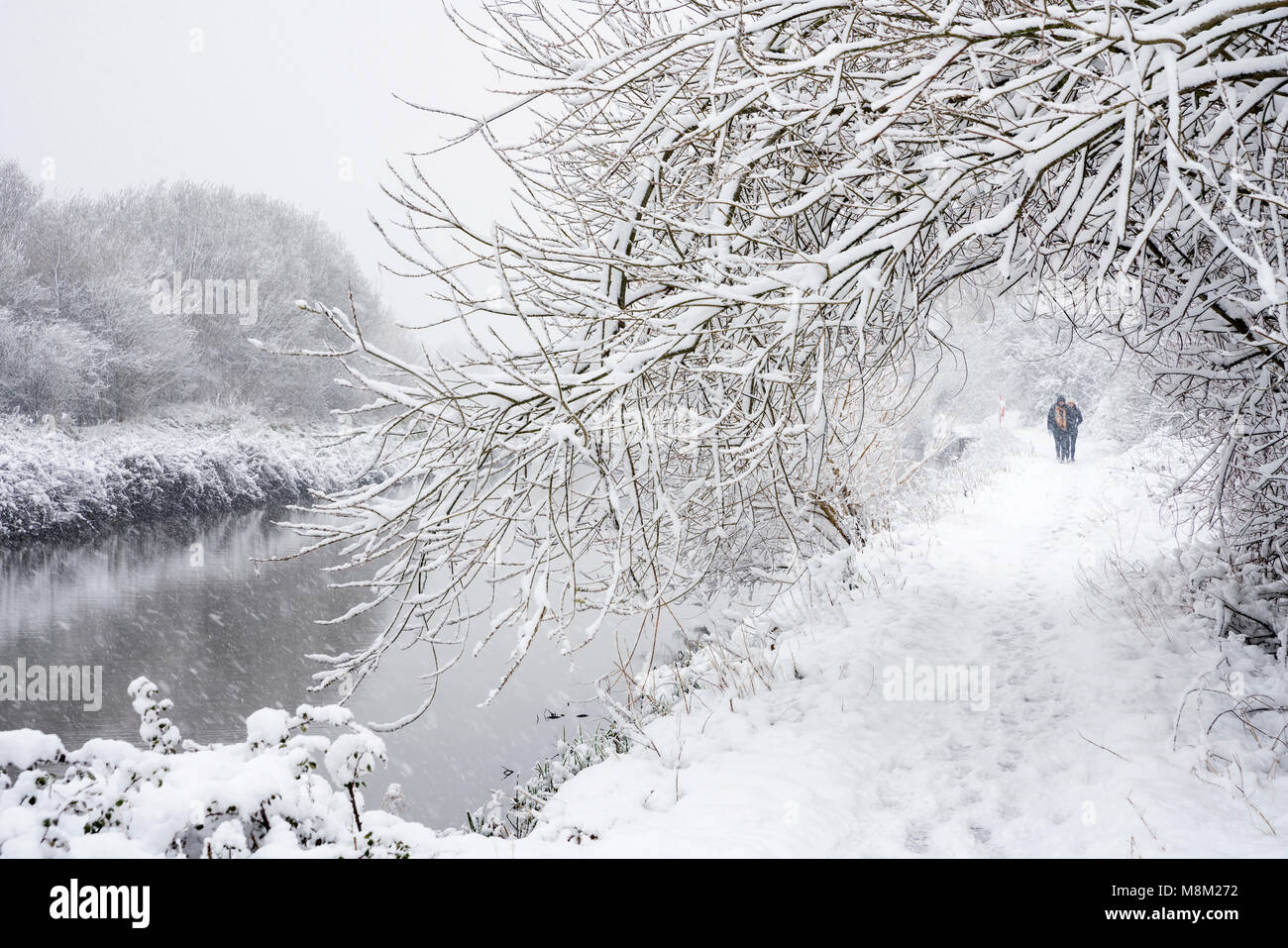 Exeter, Devon, Großbritannien. 18. März 2018. UK Wetter. Riverside Valley Park im Schnee. Credit: Sebastian Wasek/Alamy leben Nachrichten Stockfoto