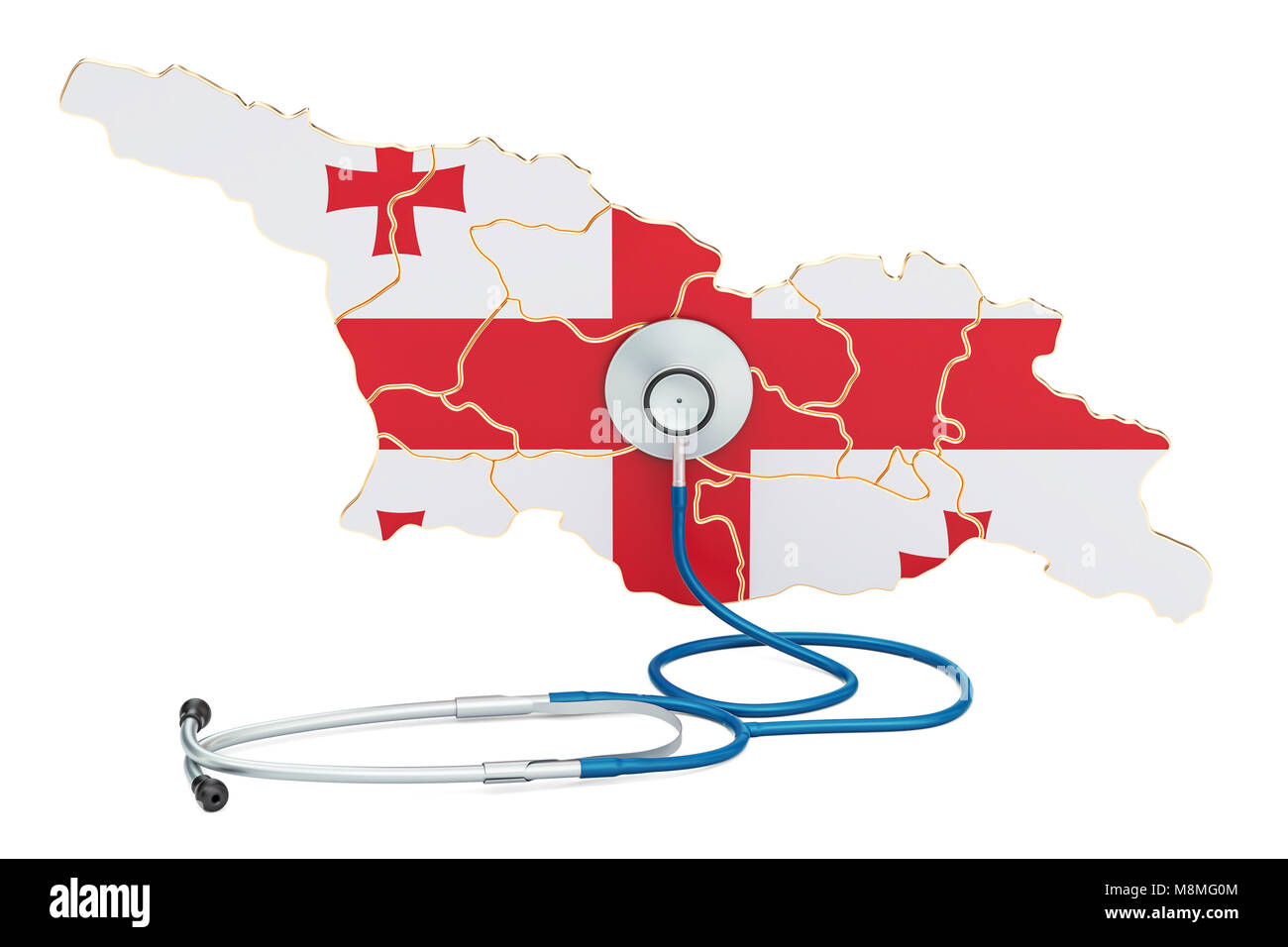 Georgische Karte mit Stethoskop, national Health Care Concept, 3D-Rendering Stockfoto