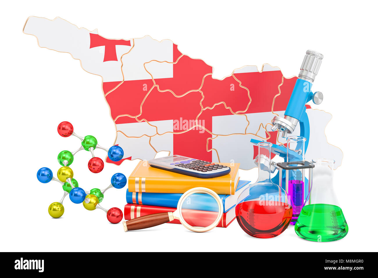 Wissenschaftliche Forschung in Georgien Konzept, 3D-Rendering auf weißem Hintergrund Stockfoto
