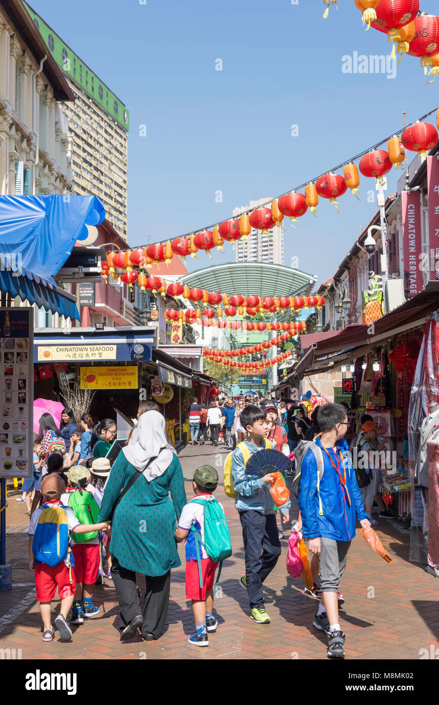 Geschäfte und Restaurants auf Pagoda Street, Chinatown, Outram District, Central Area, Singapur Insel (Pulau Ujong), Singapur Stockfoto