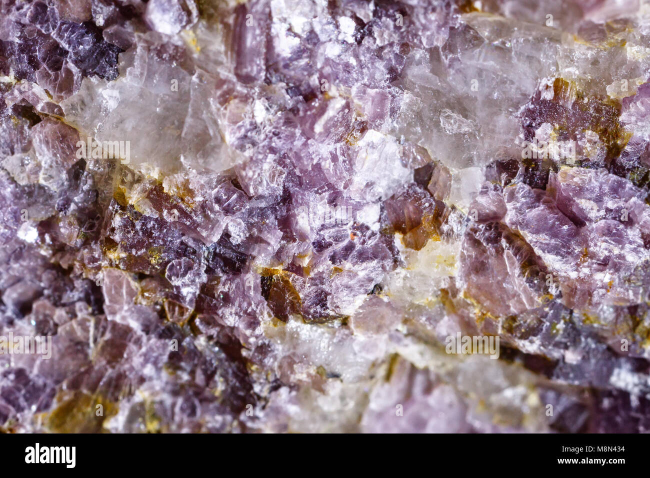 Makroaufnahmen von natürlichen Edelstein. Raw mineral lepidolite. Stockfoto