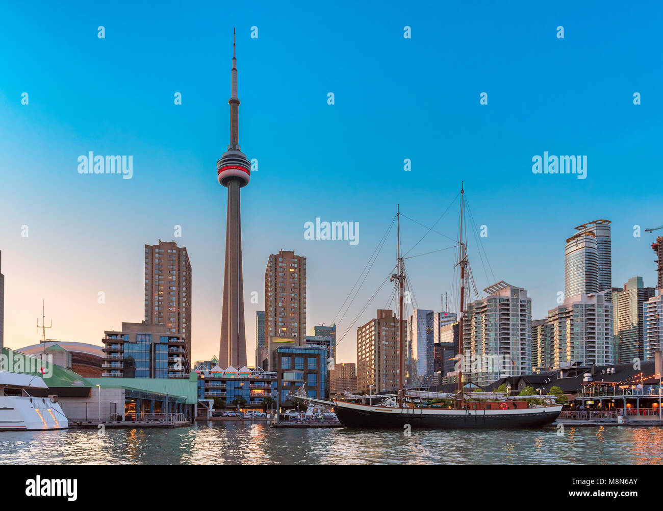 Skyline am Abend in Toronto, Kanada. Stockfoto