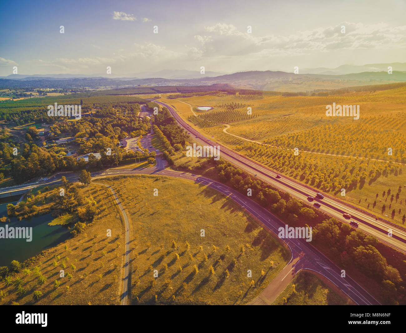 Antenne Landschaft der malerischen Landschaft in Canberra, Australien Stockfoto