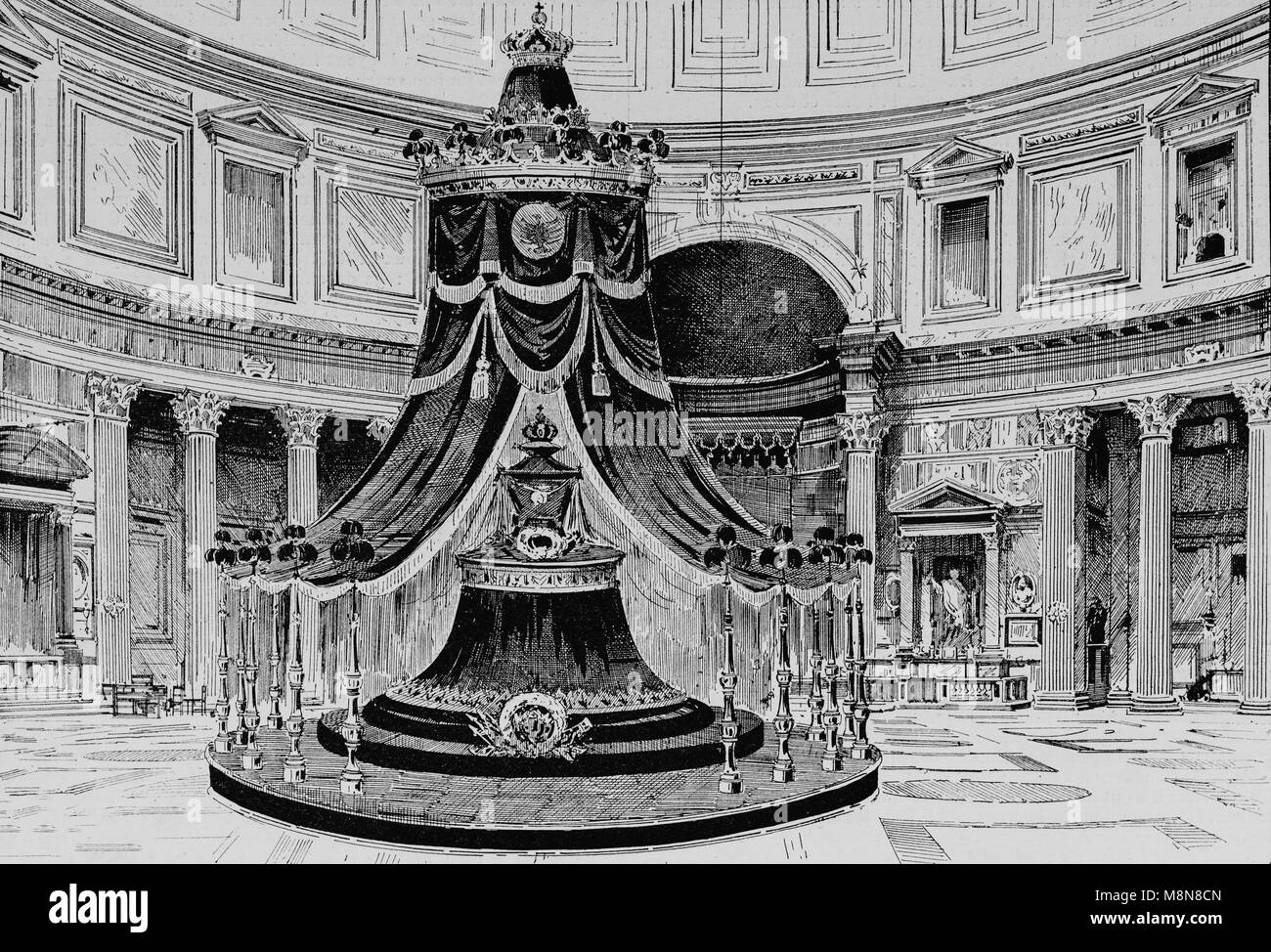 Katafalk des Königs Humberto ich im Pantheon, Roma, Bild aus der Französischen Wochenzeitung l'Illustration, 11. August 1900 Stockfoto