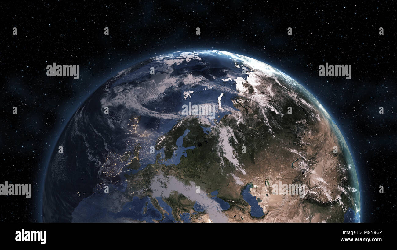 Sehr Detaillierte Planeten Erde Nacht Mit Leuchtenden Lichter Der