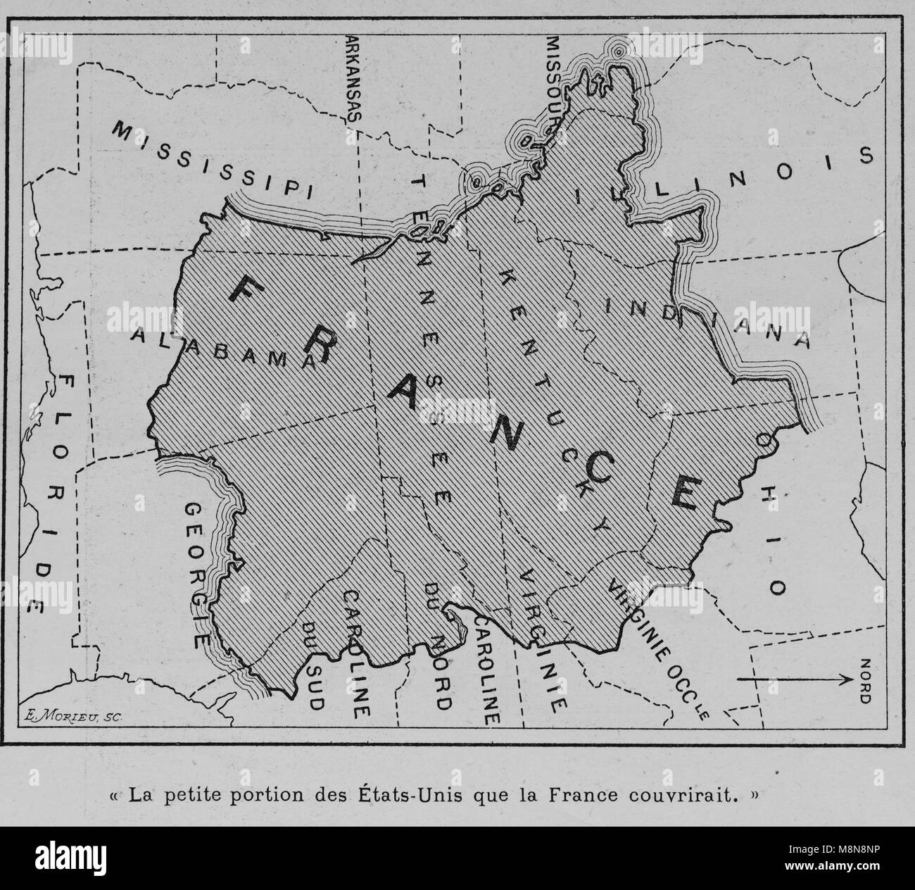 Karte der USA im Jahr 1900 Vergleich das Land mit Frankreich, Bild aus der Französischen Wochenzeitung l'Illustration, 27. Oktober 1900 Stockfoto