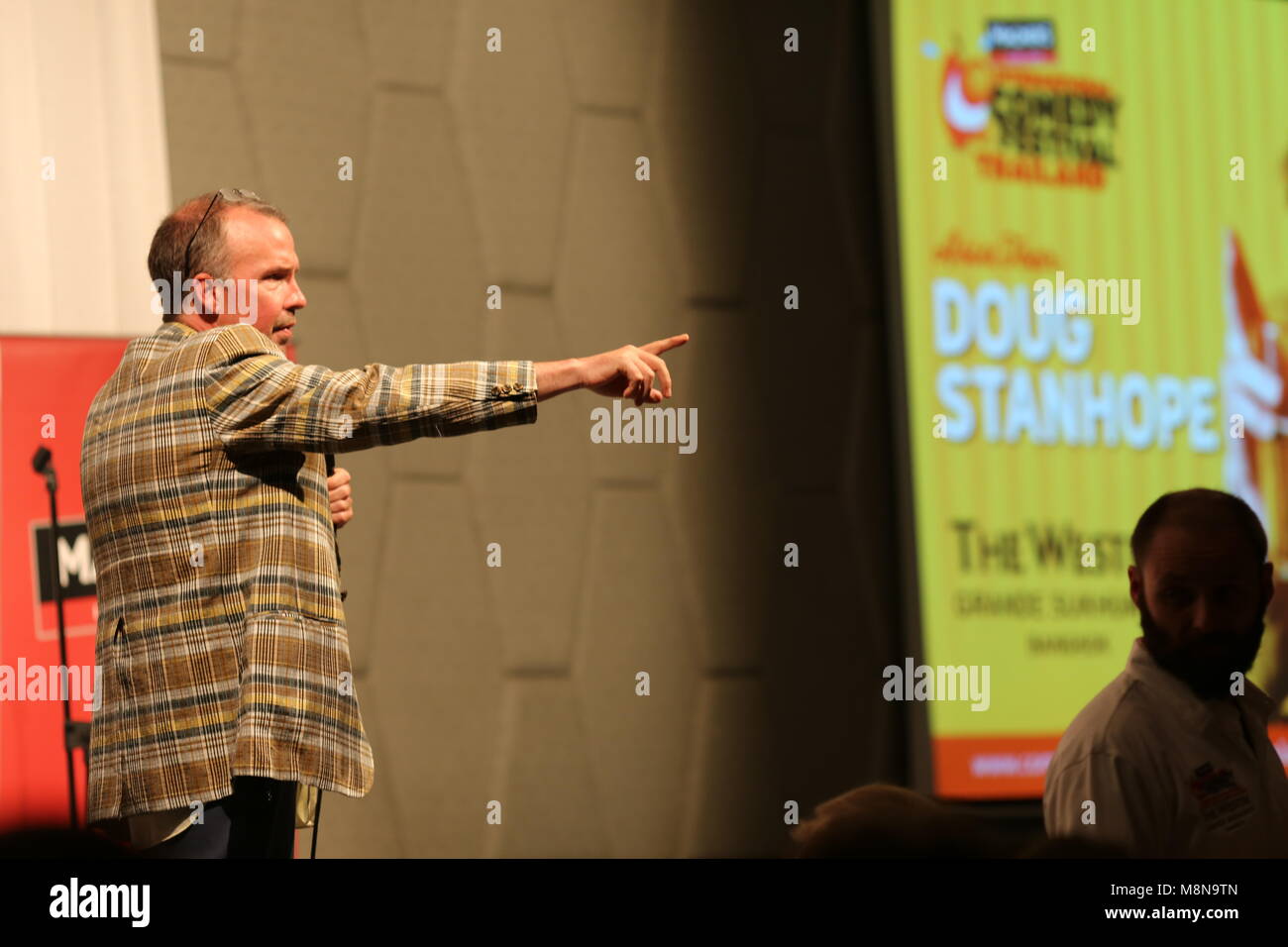 Schauspieler Douglas Stanhope durchgeführt in der Thailand Comedy Festival 2018 im Westin Grand Hotel, Bangkok. Stockfoto