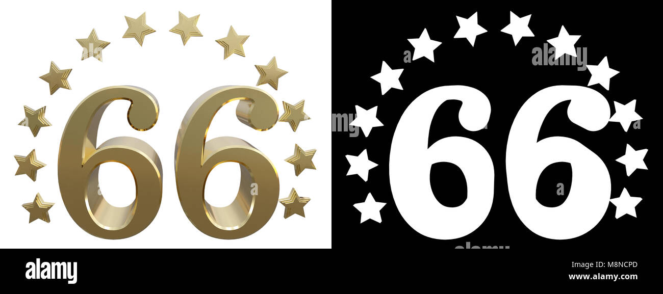 Gold Nummer 60 sechs, mit einem Kreis von Sternen verziert. 3D-Darstellung Stockfoto