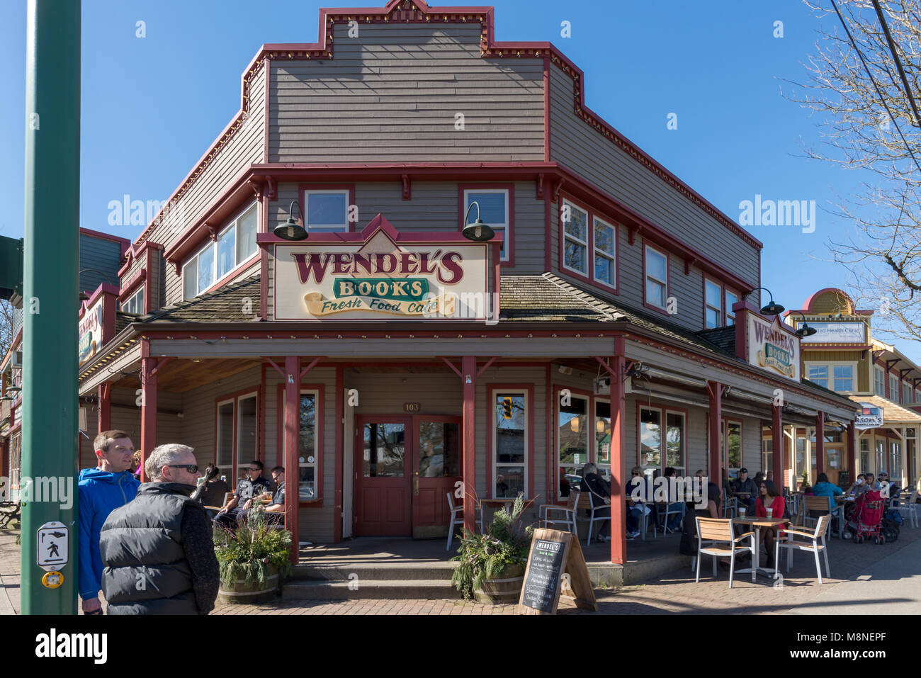 Wendel Buchladen und Café in der Innenstadt von Fort Langley, British Columbia. Stockfoto