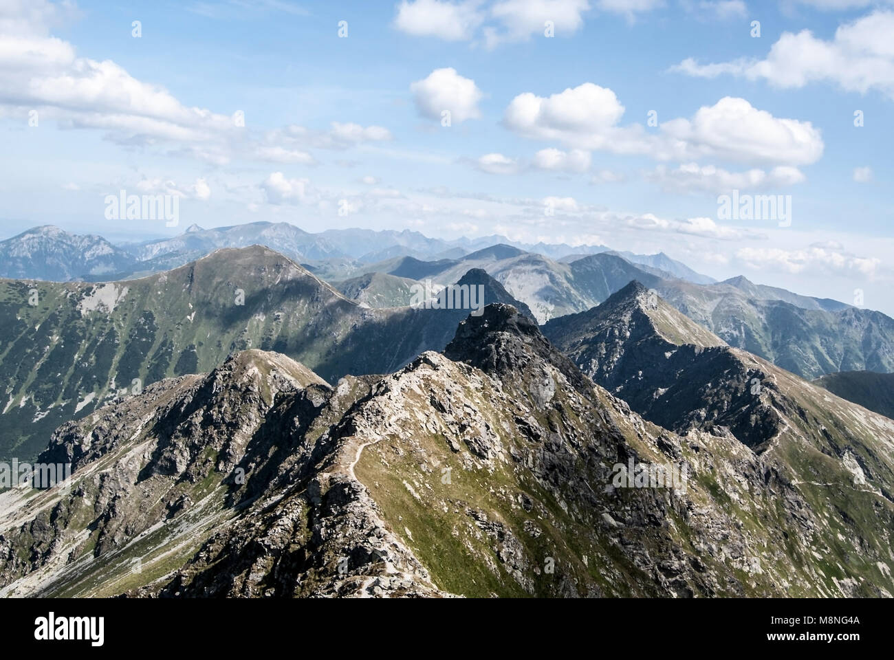 Tatra Panorama von Hruba kopa Peak auf rohace Berg Gruppe in der Westlichen Tatra in der Slowakei Stockfoto