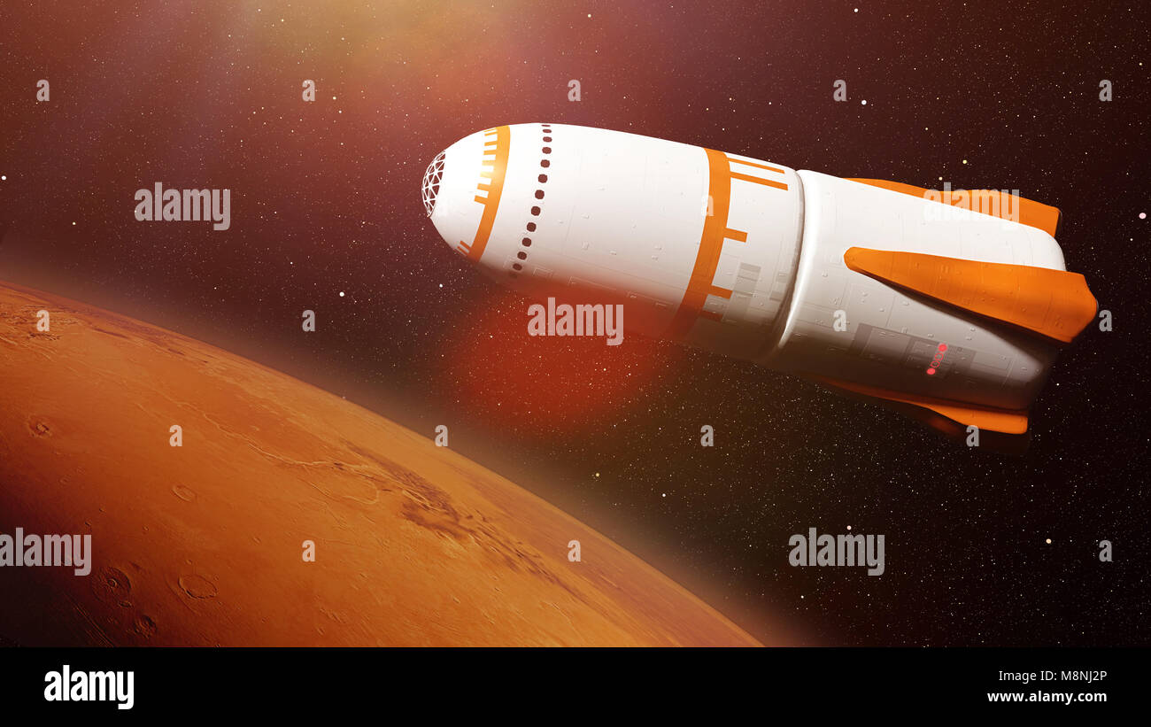 Futuristisch-Trägerrakete in die Umlaufbahn des Planeten Mars, Raumschiff Mission zum Roten Planeten (3d-science fiction Illustration, Elemente dieses Bild eingerichtet Stockfoto