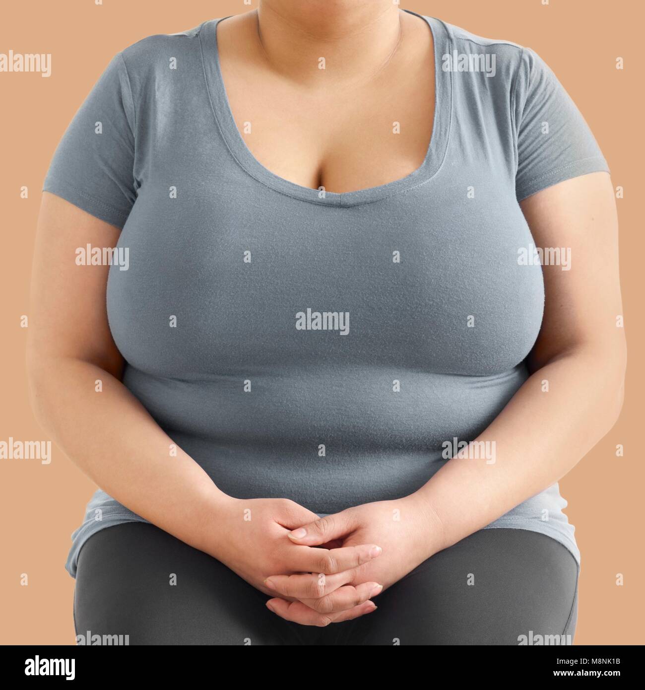 Übergewichtige Frau. Stockfoto