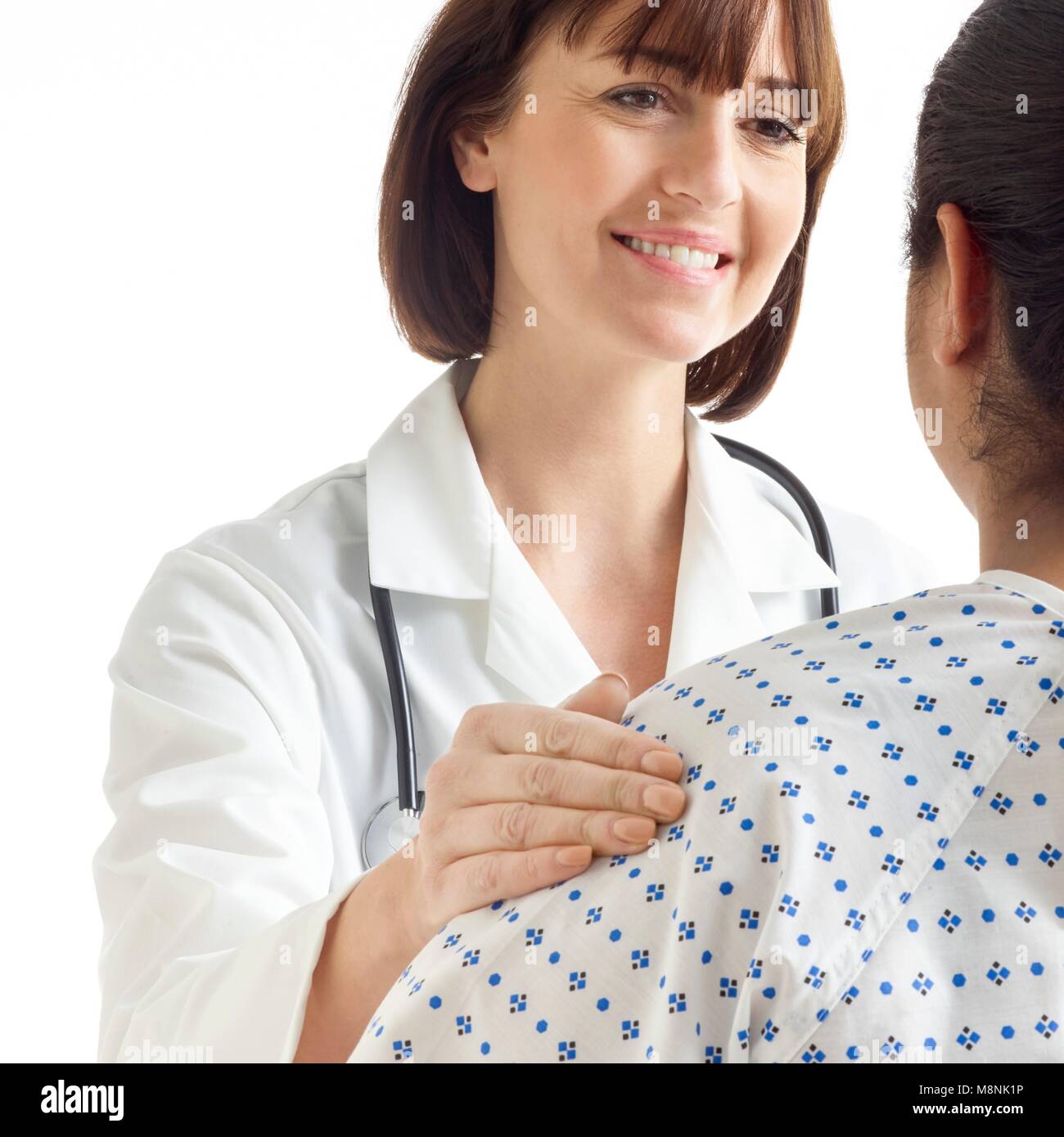 Arzt mit Ihrer Hand auf die Schulter des Patienten. Stockfoto