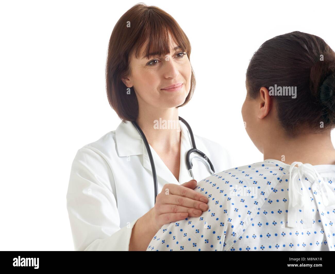 Arzt mit Ihrer Hand auf die Schulter des Patienten. Stockfoto