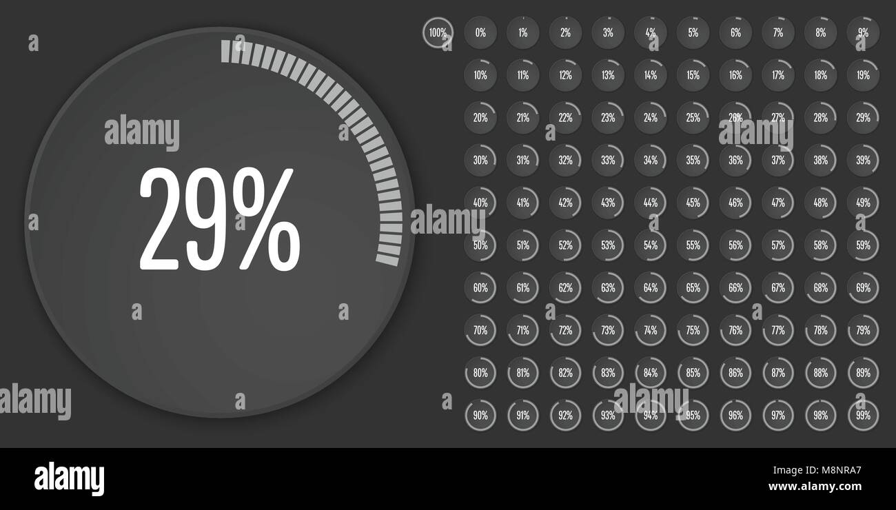 Der Kreis Prozentsatz Diagramme von 0 bis 100 ready-to-use für Web Design, User Interface (UI) oder infografik - Indikator mit Grau Stock Vektor