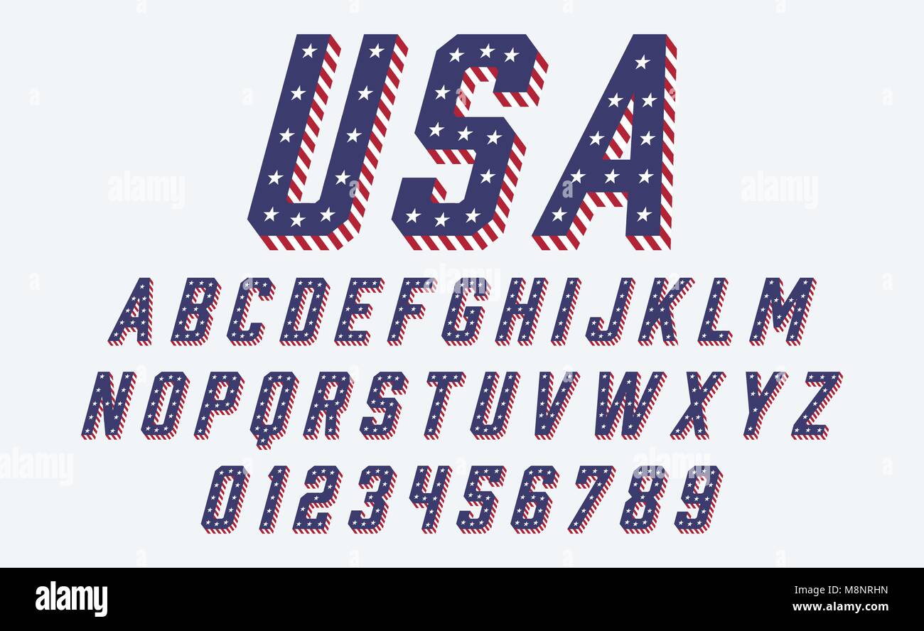 Schriftart-USA-Flagge-Stars And Stripes-Vektor-Illustration Stock Vektor