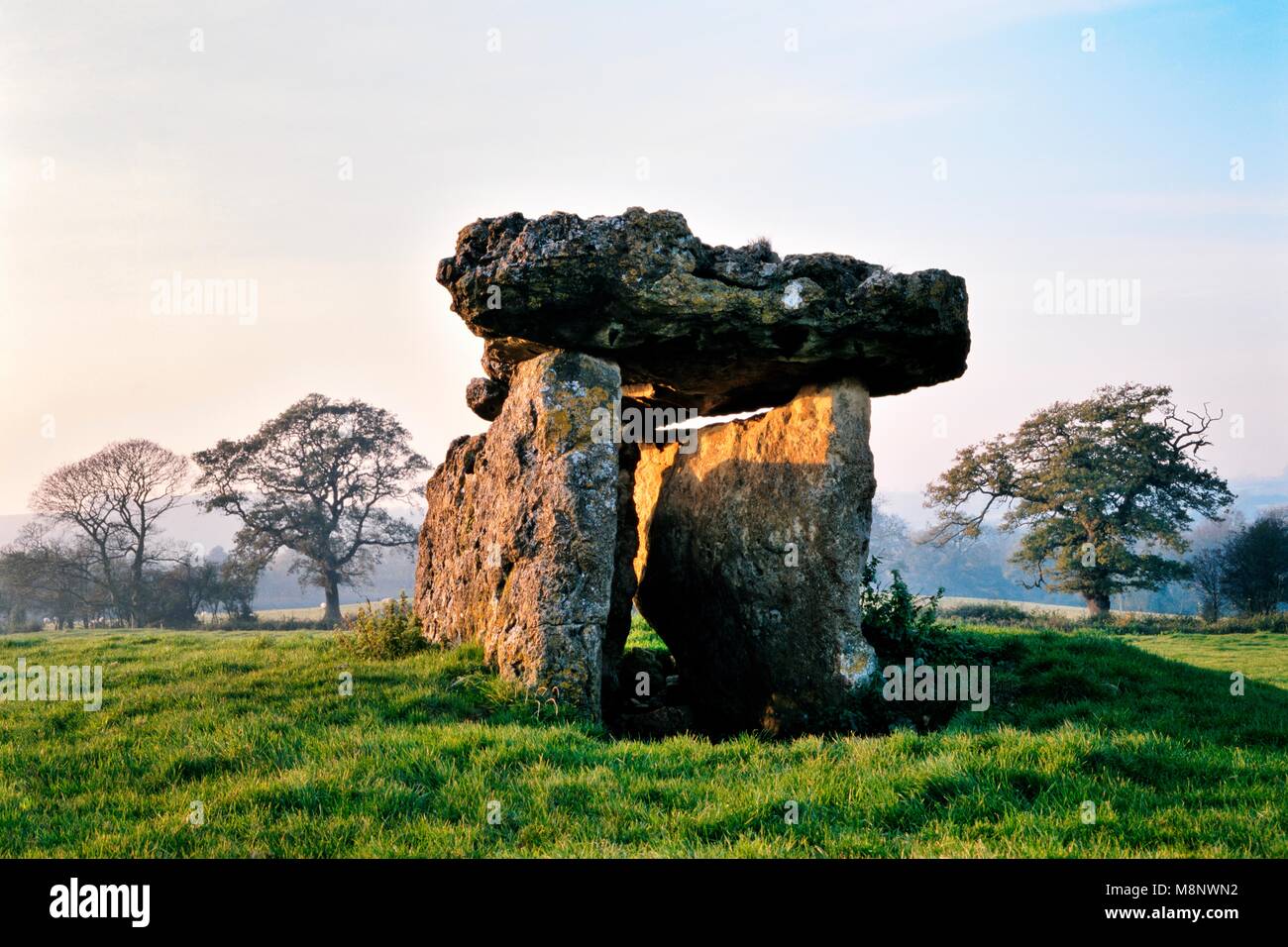 St Lythans 6000 Jahre alte prähistorische megalithischen Dolmen Beerdigung Kammer neolithischen Dolmen. Glamorgan, Wales, UK Stockfoto