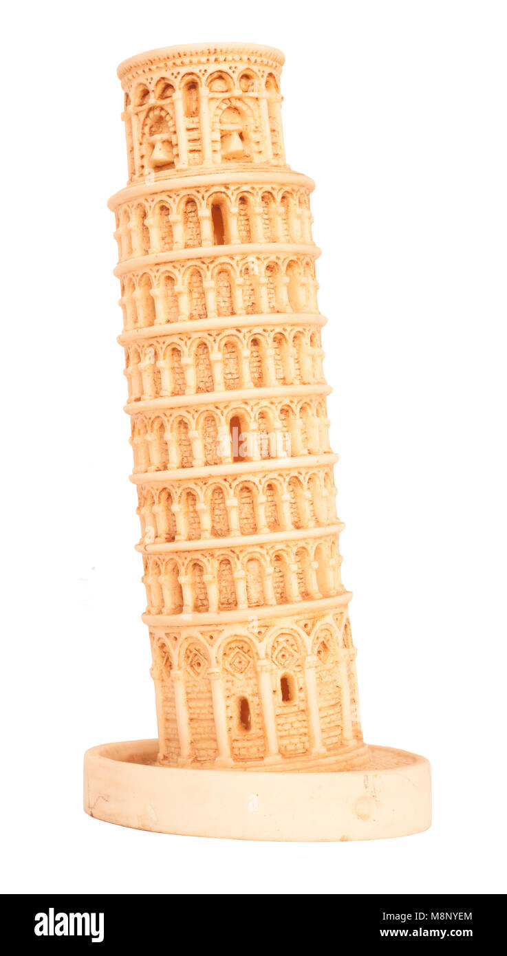 Schiefe Turm von Pisa isoliert auf weißem Stockfoto