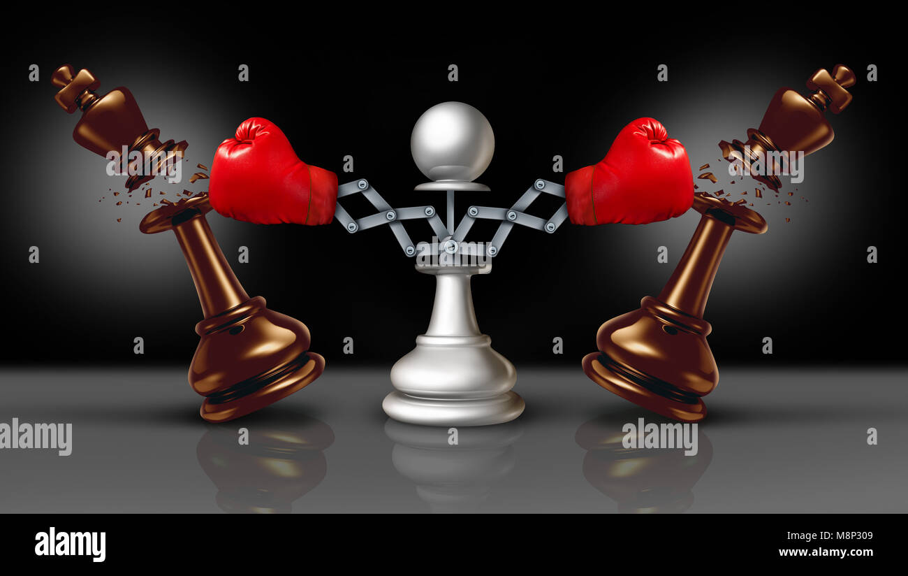 Ausschlagen Wettbewerb Geschäftsidee oder Klopfen und Symbol punch wie eine geheime Waffe mit einem Schach schachfigur Konkurrenten zu schlagen. Stockfoto