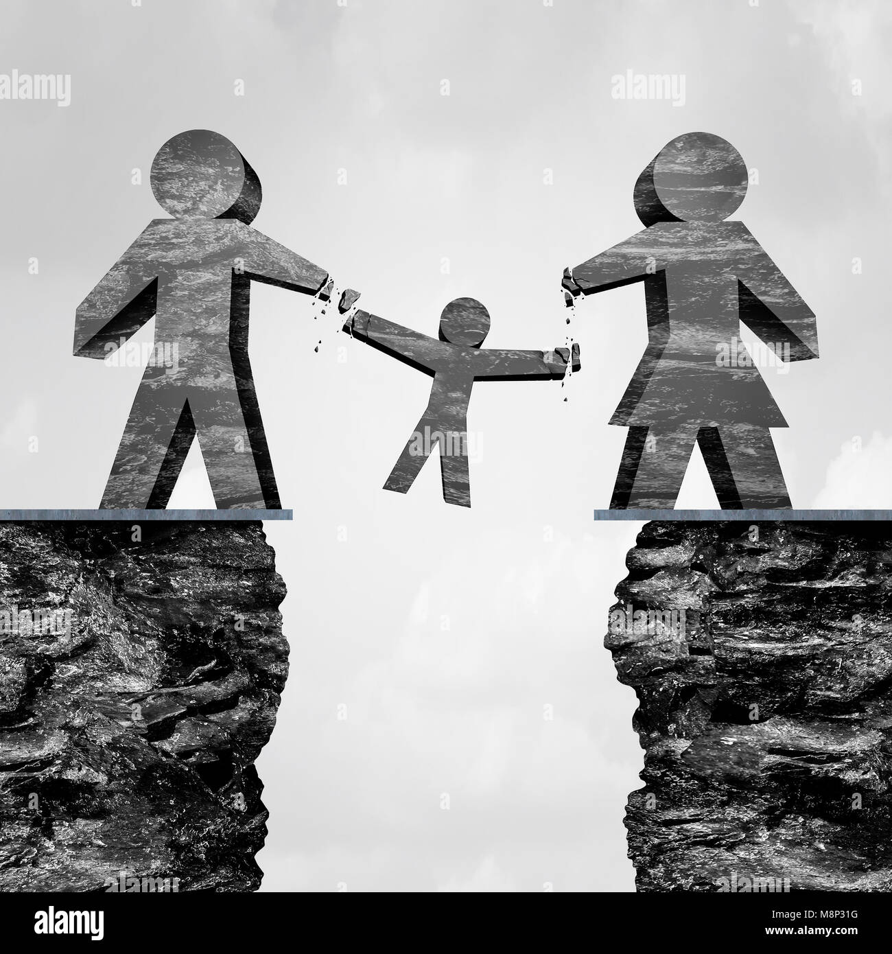 Verlieren sorgerecht als scheidungversuch Uneinigkeit parenting Kinder als Child Protective Services Symbol mit 3D-Illustration Elemente. Stockfoto