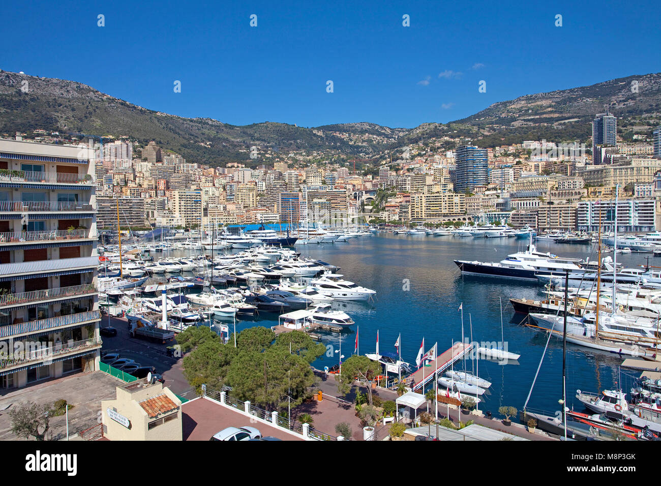 Motor Yachten im Yachthafen von Monaco, Fürstentum Monaco, Côte d'Azur, Französische Riviera, Europa Stockfoto