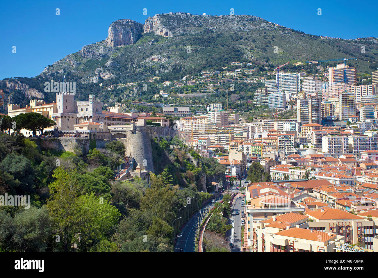 Palais Princier und Monaco-Ville, Prinzen Palast von Monaco die offizielle Residenz des souveränen Fürsten von Monaco, Côte d'Azur, Französische Riviera Stockfoto