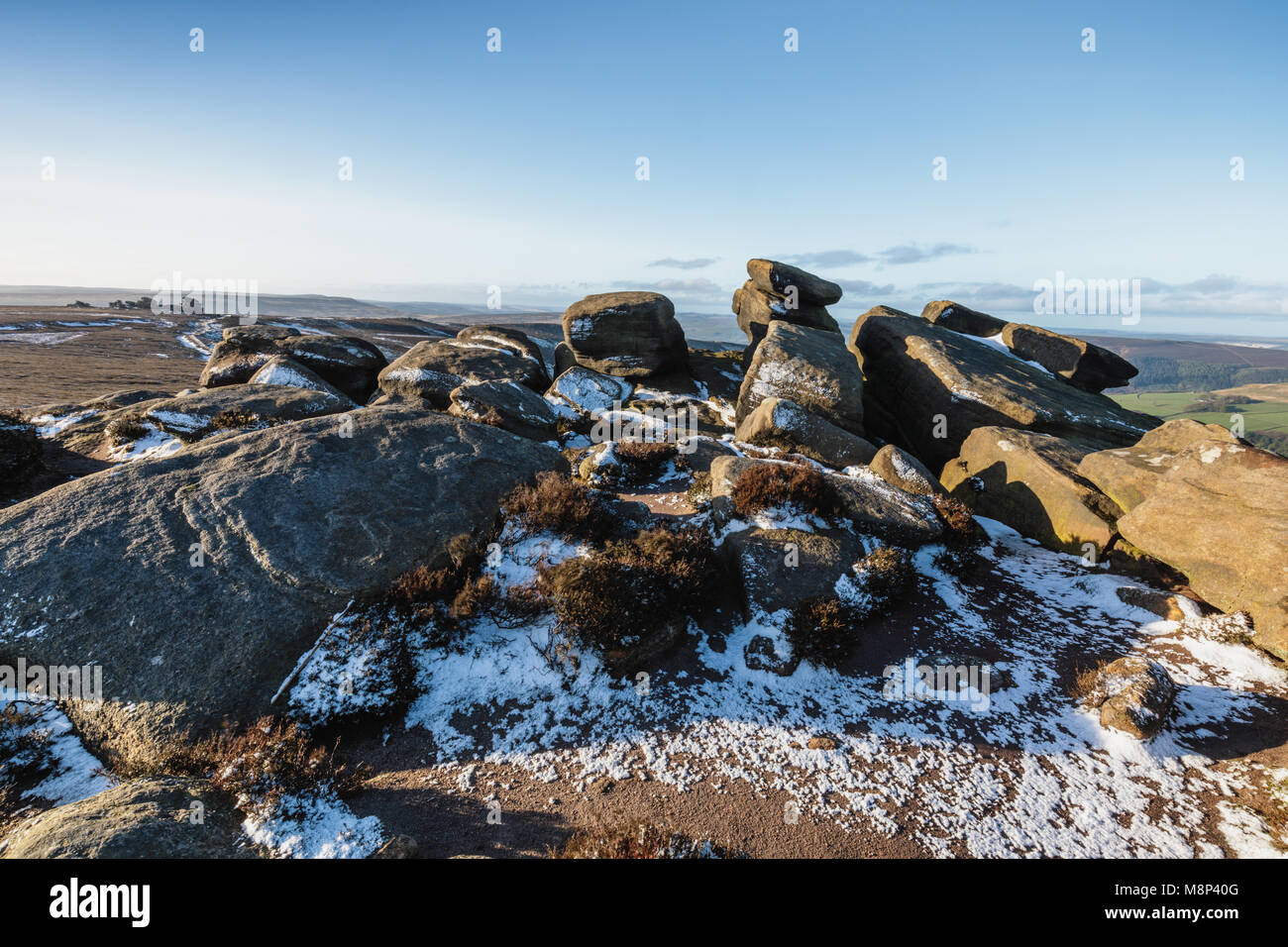 Weiße Tor, Rad Steine in der Ferne, Derwent Kante, Derbyshire Peak District National Park England Großbritannien Stockfoto