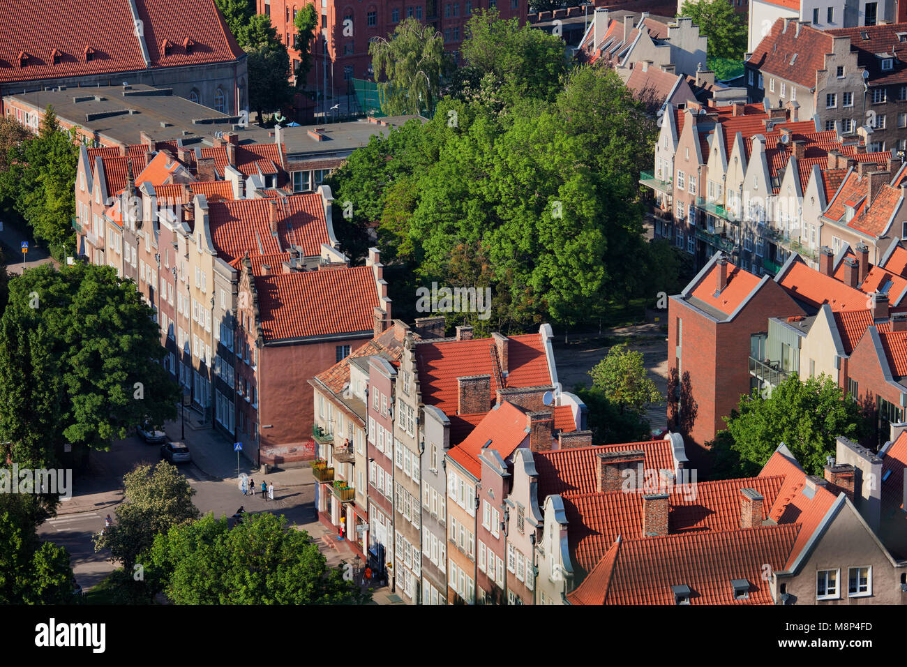 Polen, Danzig, Stadt, Blick über die Altstadt rot gefliestem traditionelle Giebelhäuser Stockfoto