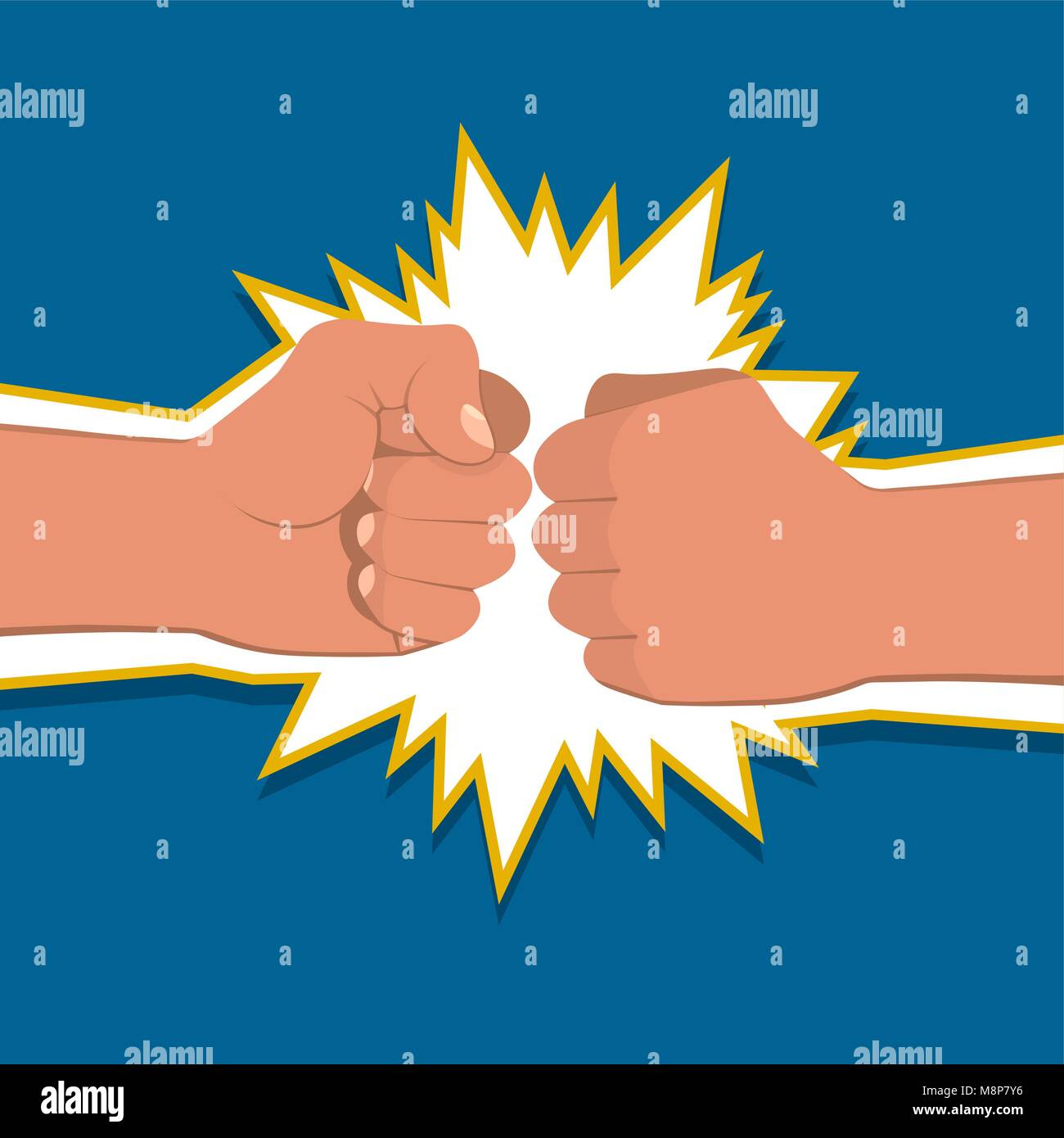 Zwei geballte Fäuste in der Luft stanzen. Vector Illustration mit beiden Händen. Konzept von Aggression und Gewalt. Krieg Konflikt Stock Vektor